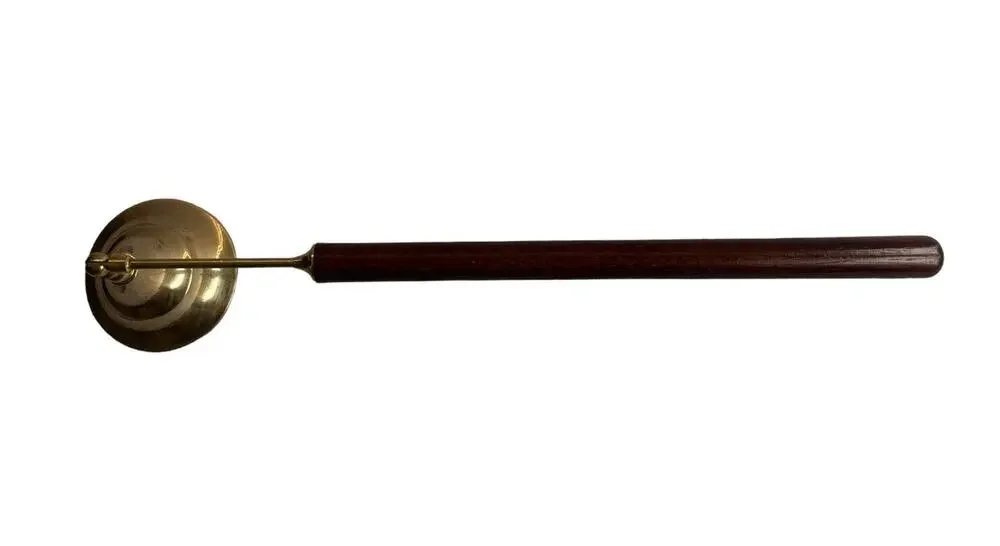 Vintage MCM Candle Snuffer Gold Long Wood Handle Functional Decor